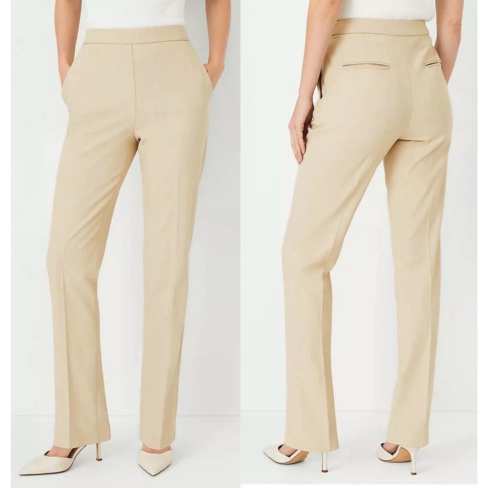 Ann Taylor‎ Suiting SZ 4 Side Zip Straight Pant in Bi-Stretch Toasted Oat Summer